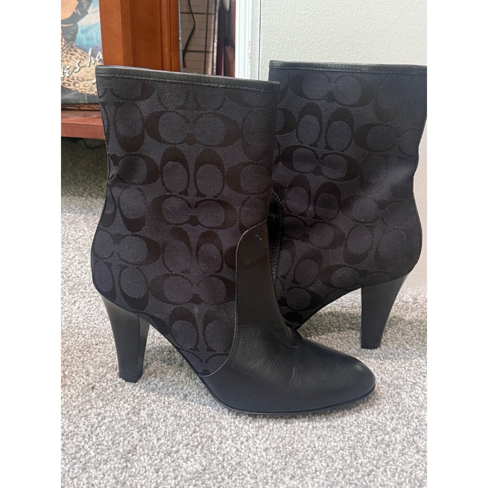 Coach Womens Signature C Monogram Jacquard Leather Ankle Boots Black Size 7B